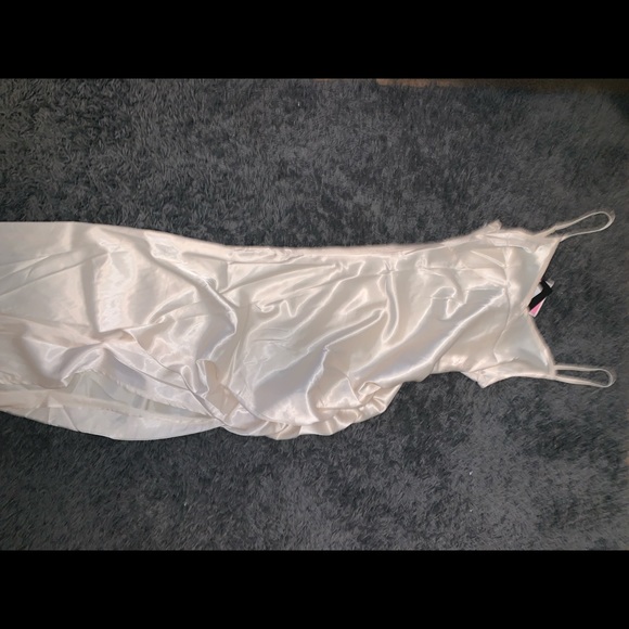 Long Spaghetti Strap Satin Dress (Cream) - Picture 4 of 6